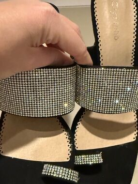 Embellished Black Slide Sandals with Rhinestone Straps